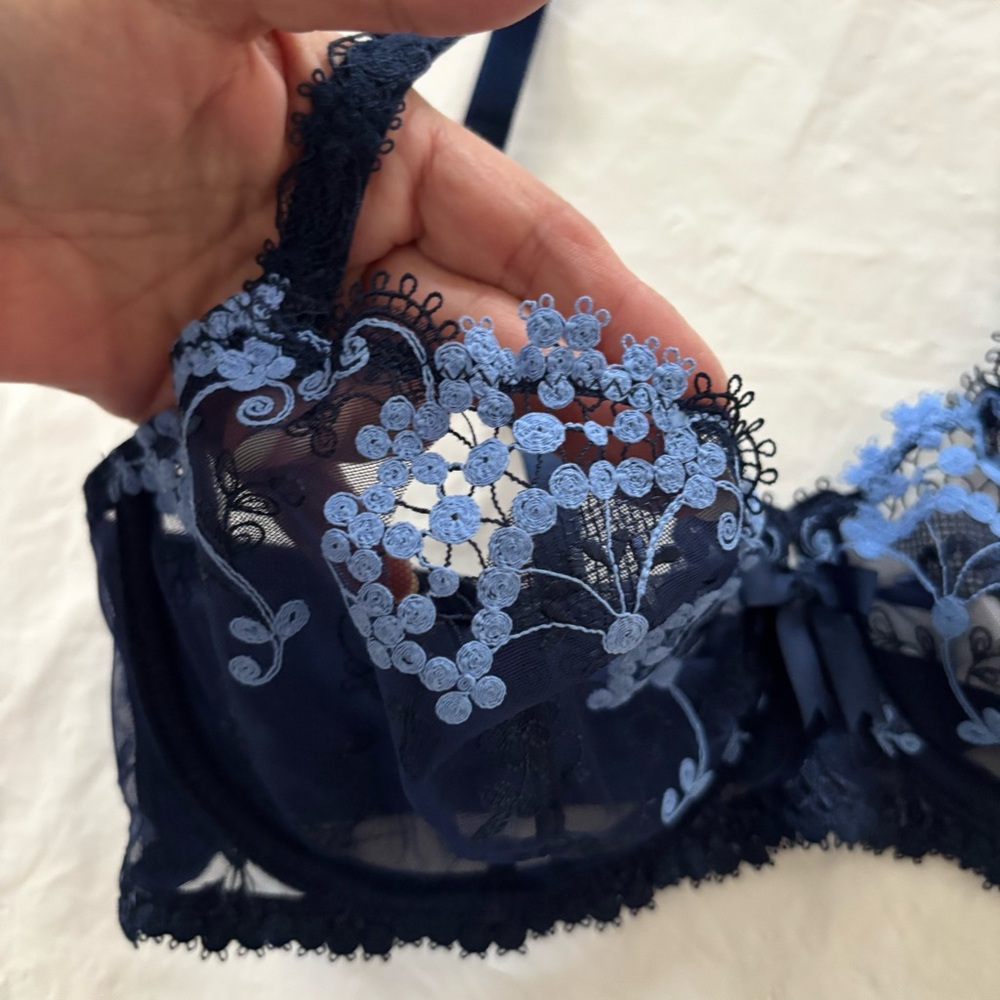 NWT Simone Perele Blue Wish Lace Demi Cut Bra SZ 34D - Picture 5 of 13